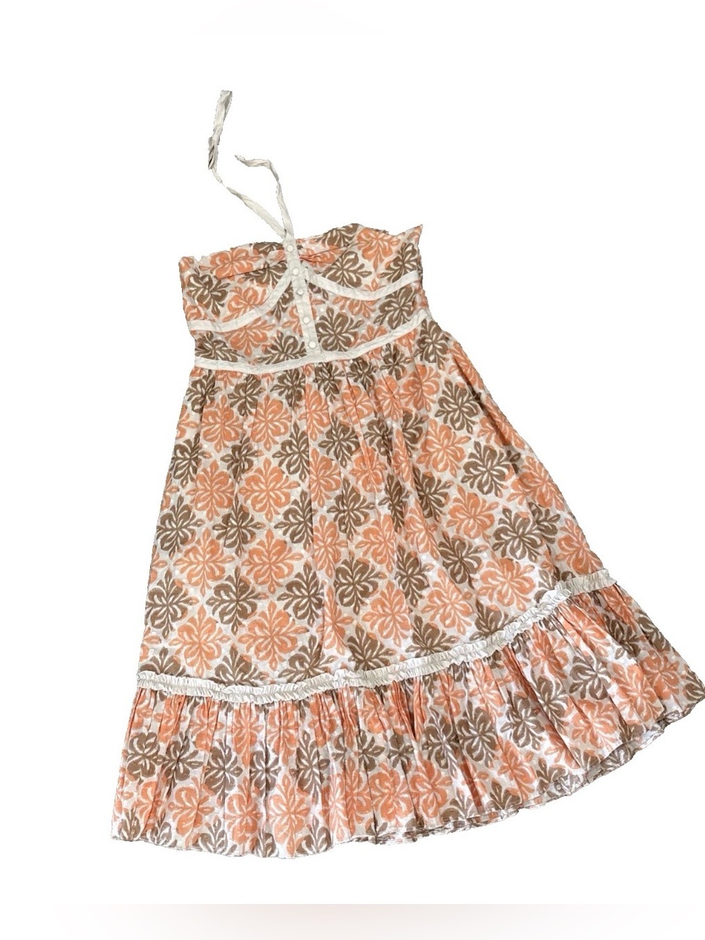 BCBGirls Boho Dress Tie Strap Neck Dainty Ruffle Edge Size Large Tangerine